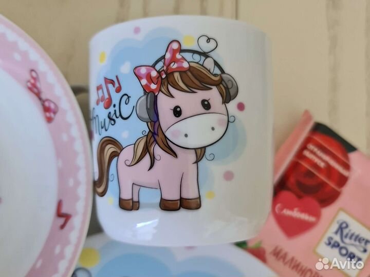 Новый детский набор керамической посуды 3 предмета