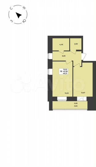 1-к. квартира, 46,2 м², 3/8 эт.