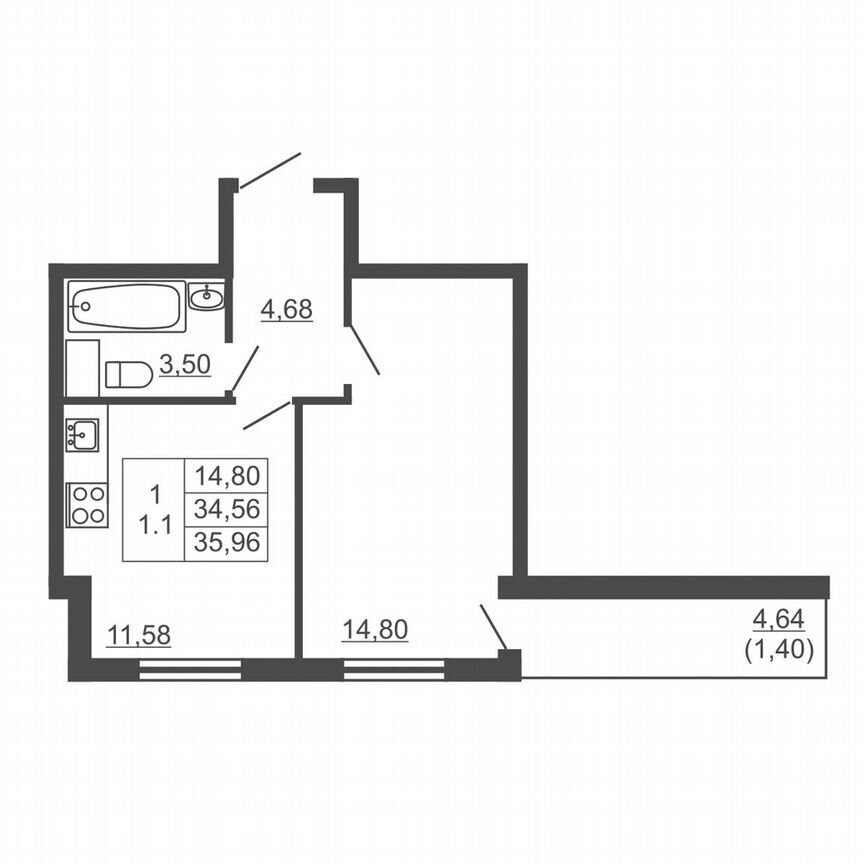 1-к. квартира, 36 м², 16/16 эт.