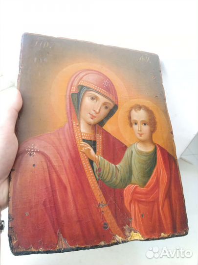 Икона Казанская бм масло 19 век оригинал