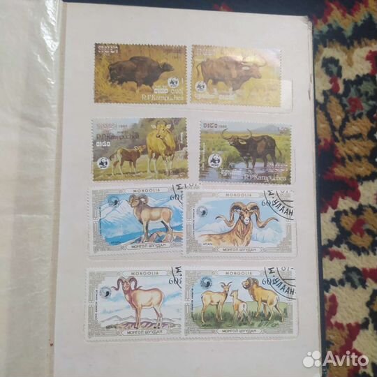 Почтовые марки и переводные этикетки на стаканы