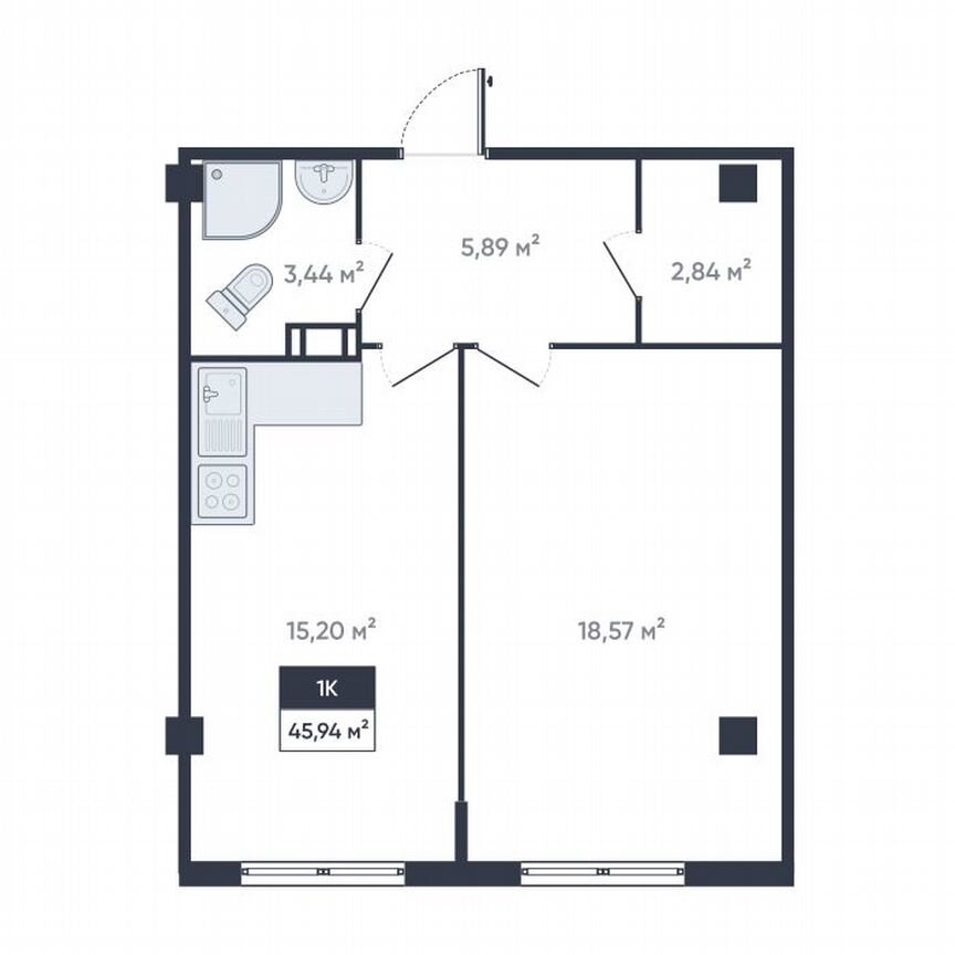1-к. квартира, 46,4 м², 11/18 эт.