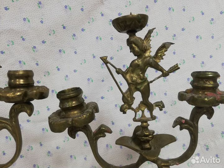 Старинные канделябры Амуры Купидоны Бронза пара