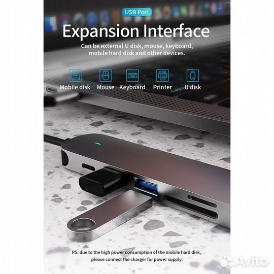 USB Хаб Type-C 6в1 на MacBook basix BX6H