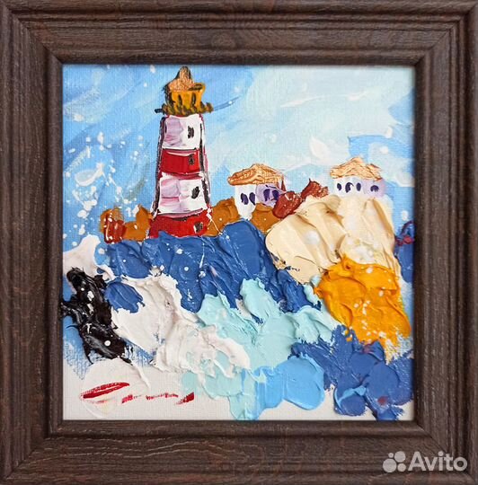 Картина маяк морской пейзаж масло холст живопись