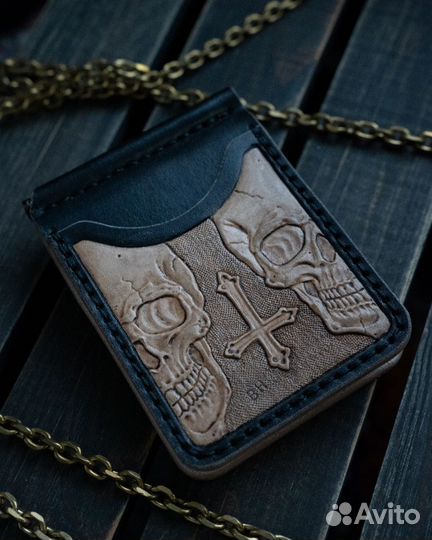 Кардхолдер из кожи, зажим для купюр, ручная работа