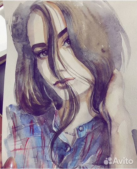 Портрет по фото акварелью и карандашом