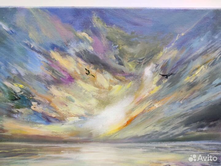 Картина с лодкой маслом от художника. Апатиты