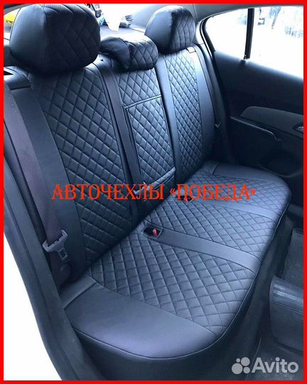 Чехлы Chevrolet Captiva из экокожи чёрные Ромб