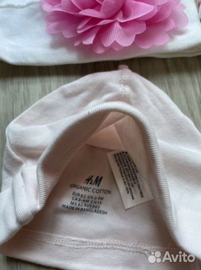 Шапочки hm mothercare на девочку 0-3 мес