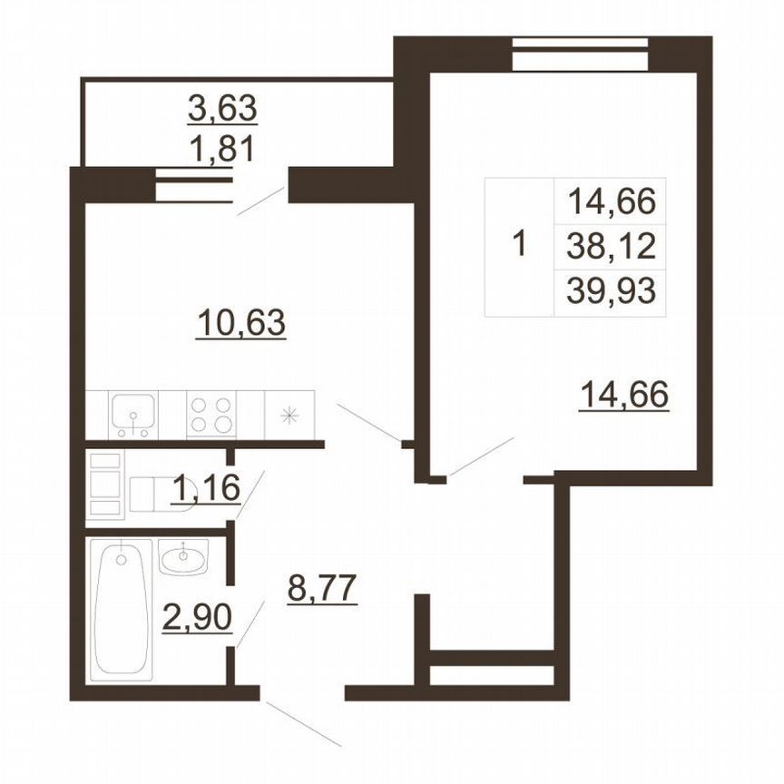 1-к. квартира, 39,9 м², 2/6 эт.