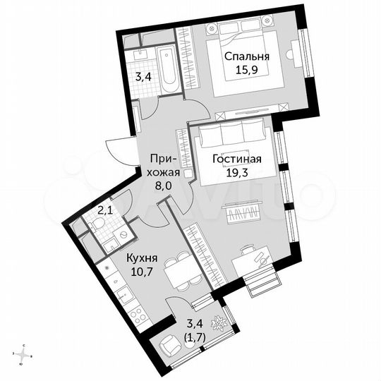 1-к. квартира, 41,4 м², 1/4 эт.