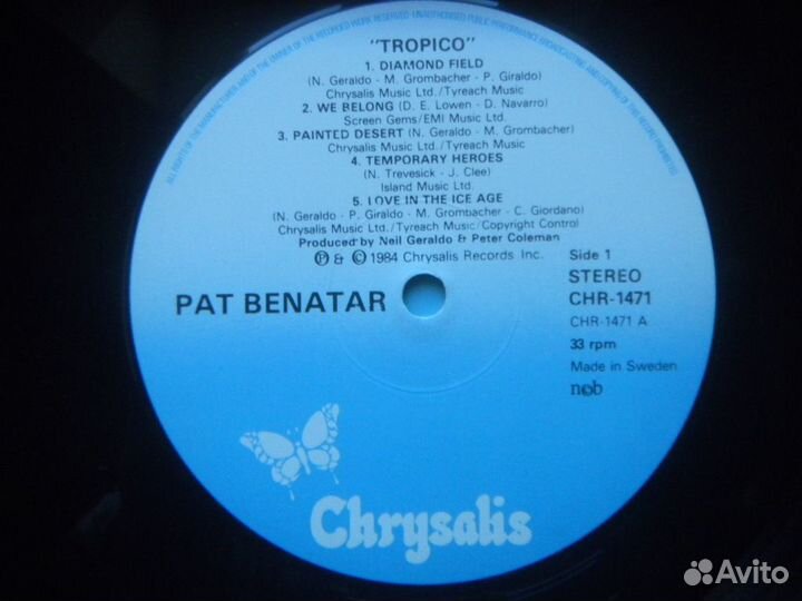 Pat Benanar Tropico Sw, Chrysalis In/Sl 1984 EX++