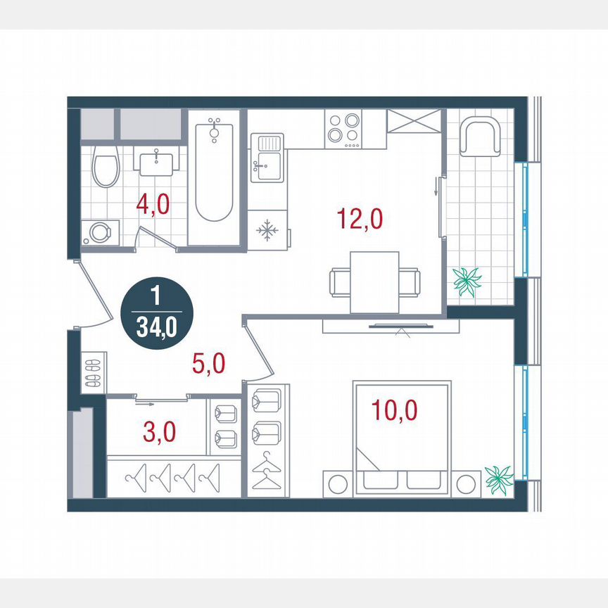 1-к. квартира, 34 м², 14/17 эт.