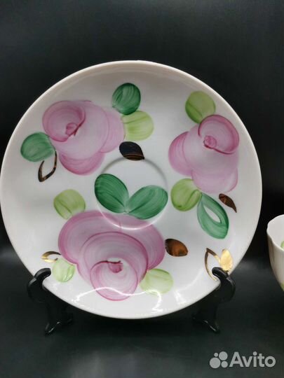 Чайная пара Розы Дулево Костяной фарфор СССР