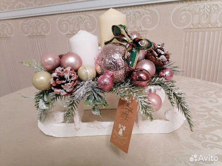 Новогодняя композиция со свечами «Саночки-салазки»