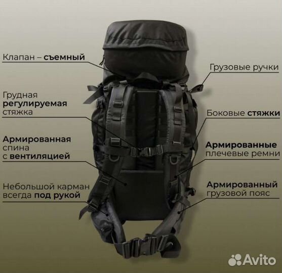 Мешок Рюкзак туристический 155л анатомический