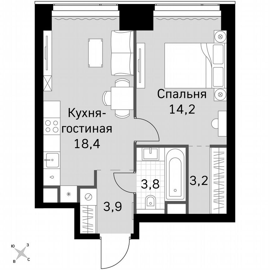 1-к. квартира, 43,5 м², 3/60 эт.