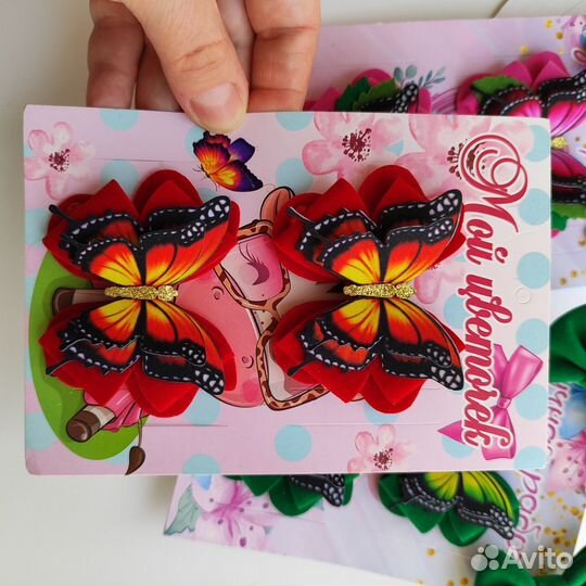 Бантики с бабочками ручной работы