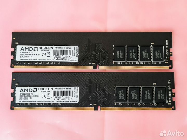 Память DDR4 16 GB 2666 MHz AMD 2*8GB Новая Taiwan