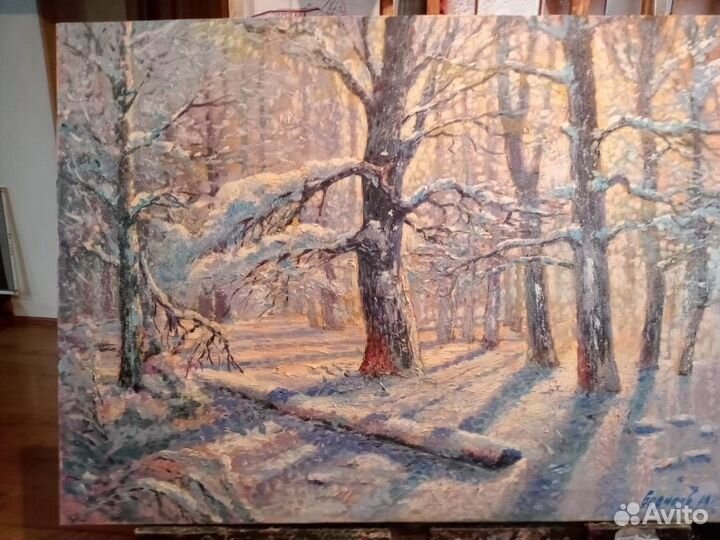Картина маслом зимний пейзаж