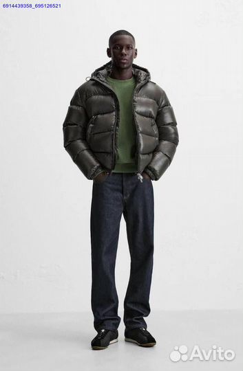 Пуховик Zara x Moncler Глянцевый Хаки (Арт.92882)