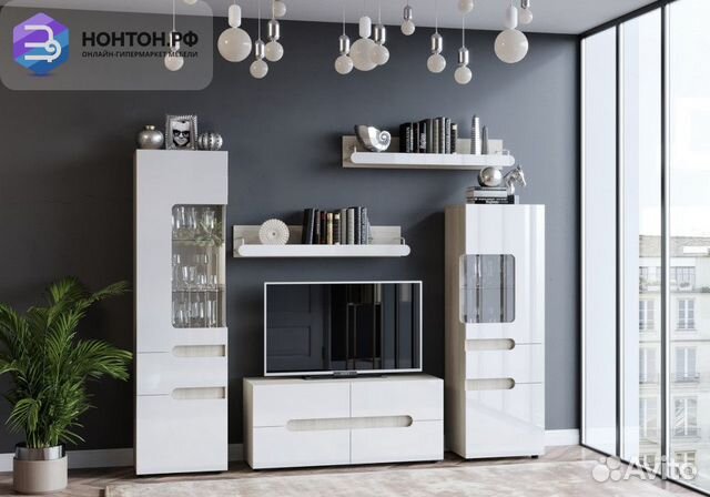 Стенка Палермо-3 ясень шимо светлый / белый глянец