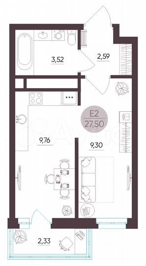 1-к. квартира, 27,5 м², 2/10 эт.
