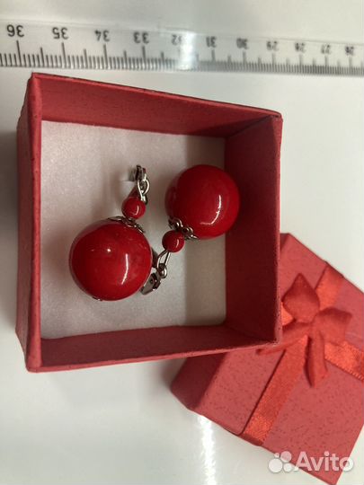 Серьги красный коралл