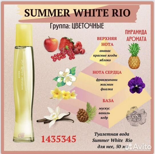 Туалетная вода Avon Summer White Rio 50 мл