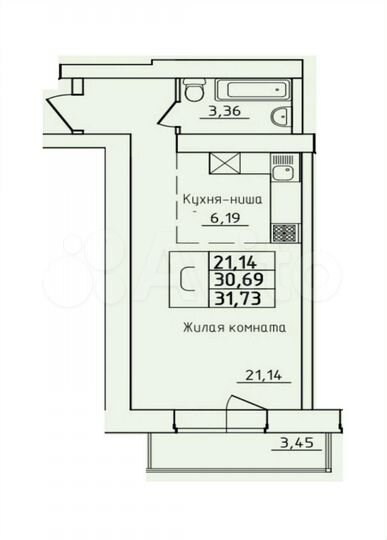 Квартира-студия, 31,3 м², 1/13 эт.