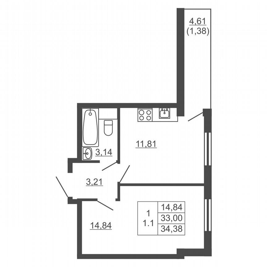 1-к. квартира, 34,4 м², 16/16 эт.