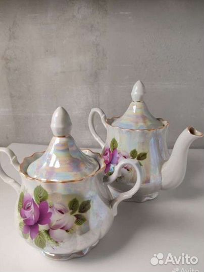 Заварочный чайник и сахарница, СССР, фарфор