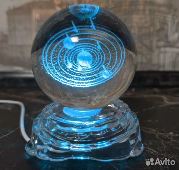 Светильник ночник Хрустальный шар 8см LED в ассорт