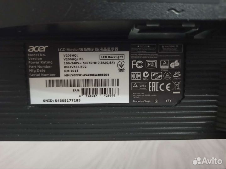 Монитор Acer 19.5'' v206hql Bb