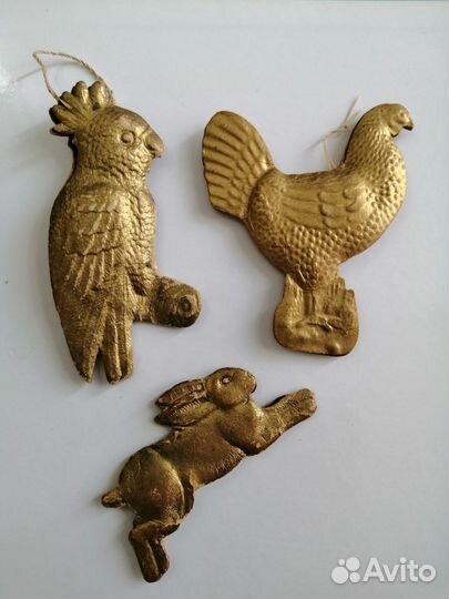 Елочные игрушки СССР картонаж, редкий, золото