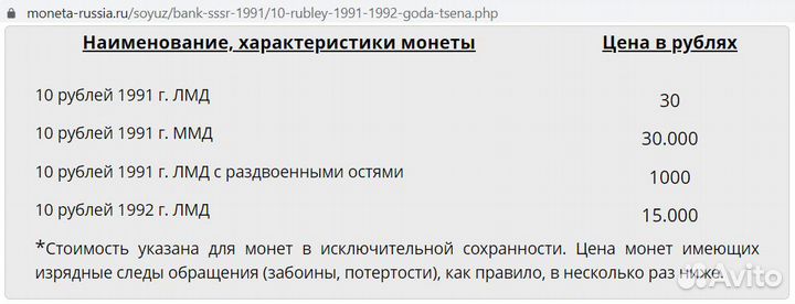 Монеты 10 рублей 1991 лмд - 5 штук
