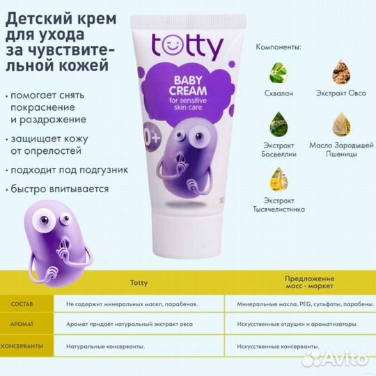 Детский крем для чувствительной кожи totty Гринвей