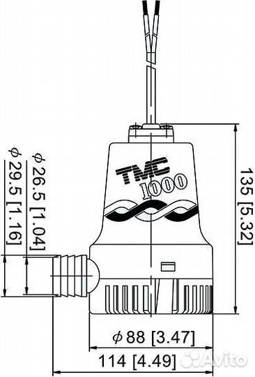 Помпа осушительная, 24 В, 1000GPH (3785 л/ч)