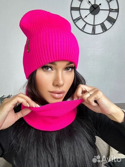 Комплект шапка и снуд женские, осень, зима