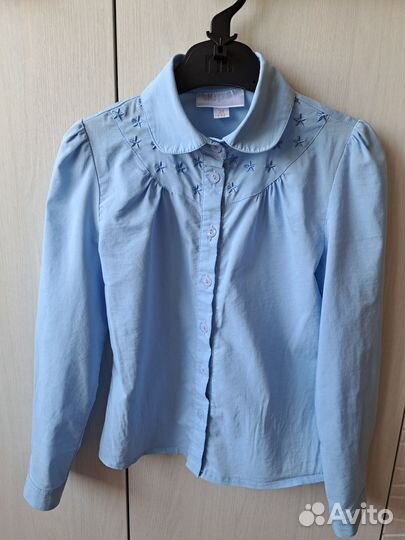 Блузка школьная голубая р.134 с вышивкой