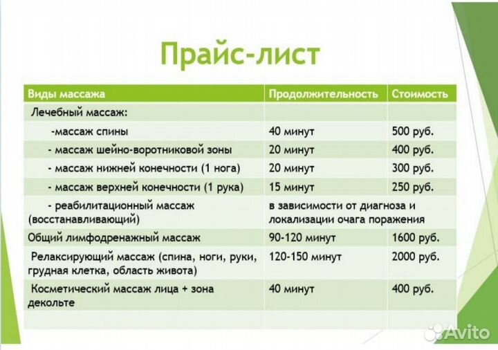 Массаж услуги массажиста