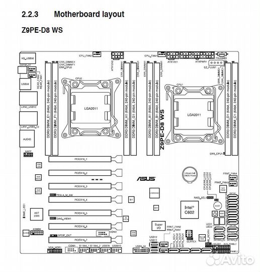 Asus Z9PE-D8 WS + 2 CPU E5-2640 2.50GHz DDR3 32Gb