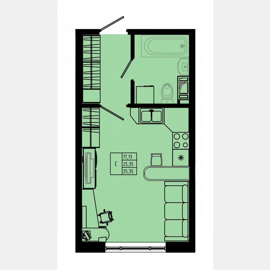 Квартира-студия, 25,8 м², 4/8 эт.