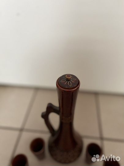 Графин, кувшин, штоф с рюмками. Дерево. СССР