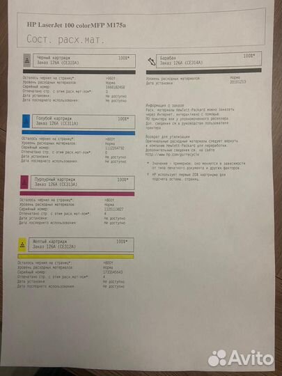 Цветной лазерный принтер мфу HP m175