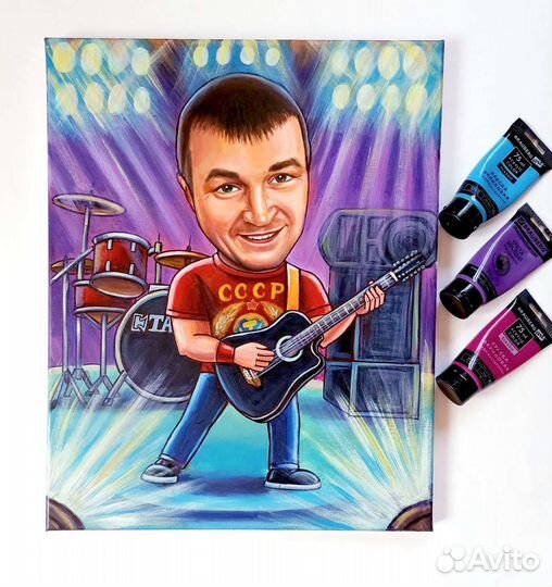 Шарж на холсте. Ручная работа