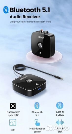 Bluetooth AUX адаптер ugreen Bluetooth RCA п
