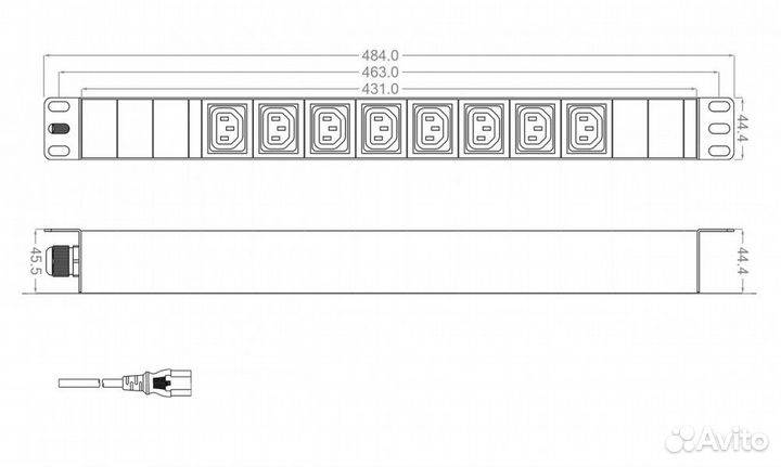 Блок розеток Hyperline SHT19-8IEC-2.5IEC
