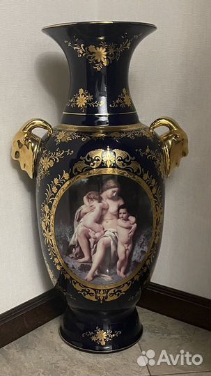 Ваза богемия напольная синяя